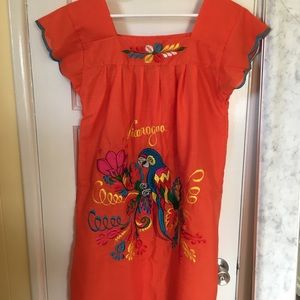 Tradition Nicaragua Embroidered Orange Tunic Dress